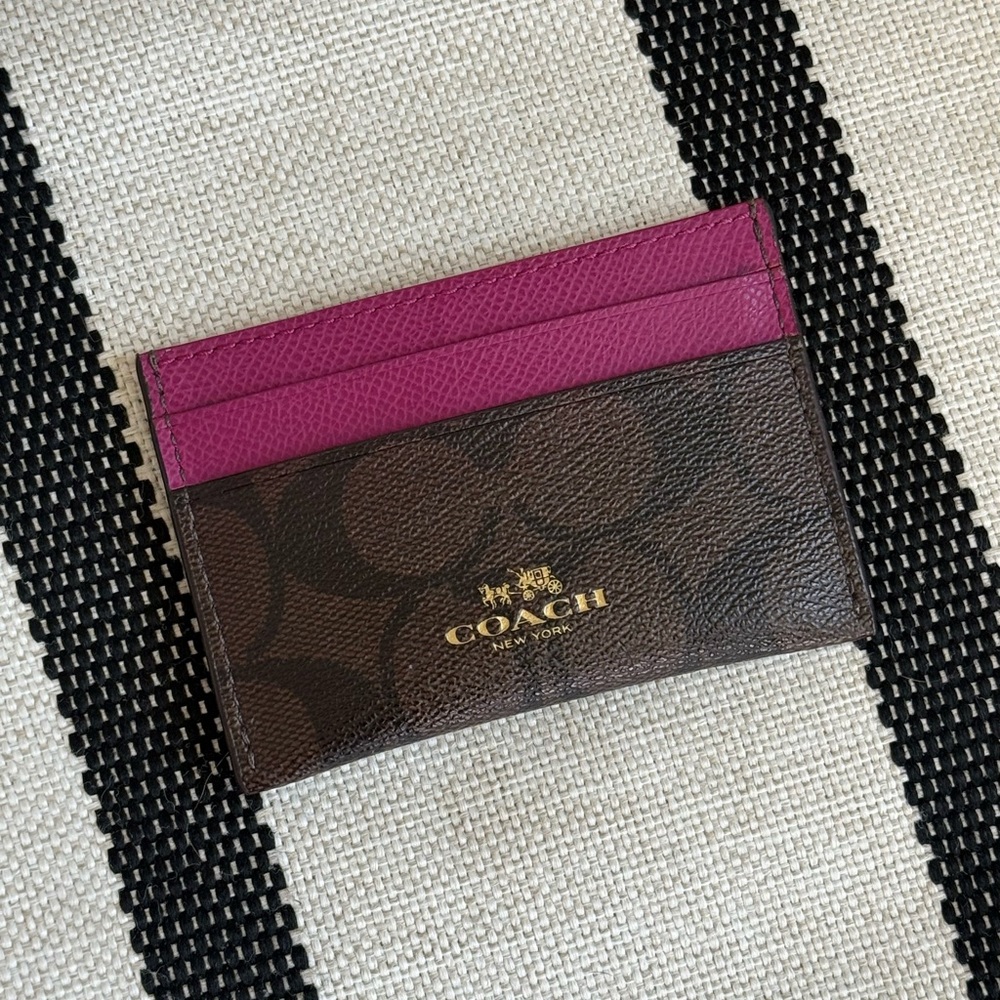 Coach Monogram Card Holder Brown Magenta NWOT